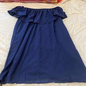beautiful deep blue off the shoulder dress